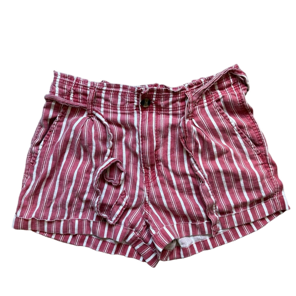 American Eagle Outfitters Linen Blend Red Striped High Waist Shorts Size 12